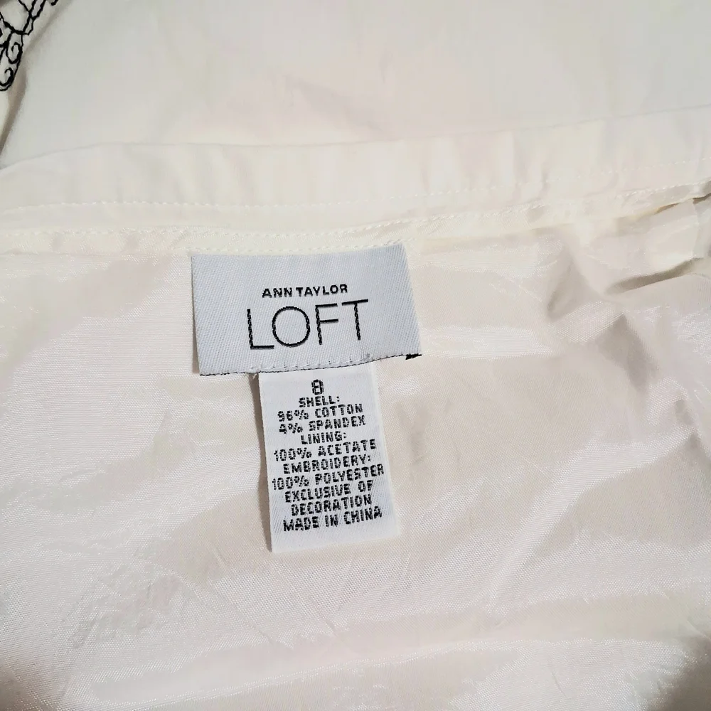 LOFT Women's A-Line Embroidered Cream‎ Skirt with Black Coffe And Tea Pattern